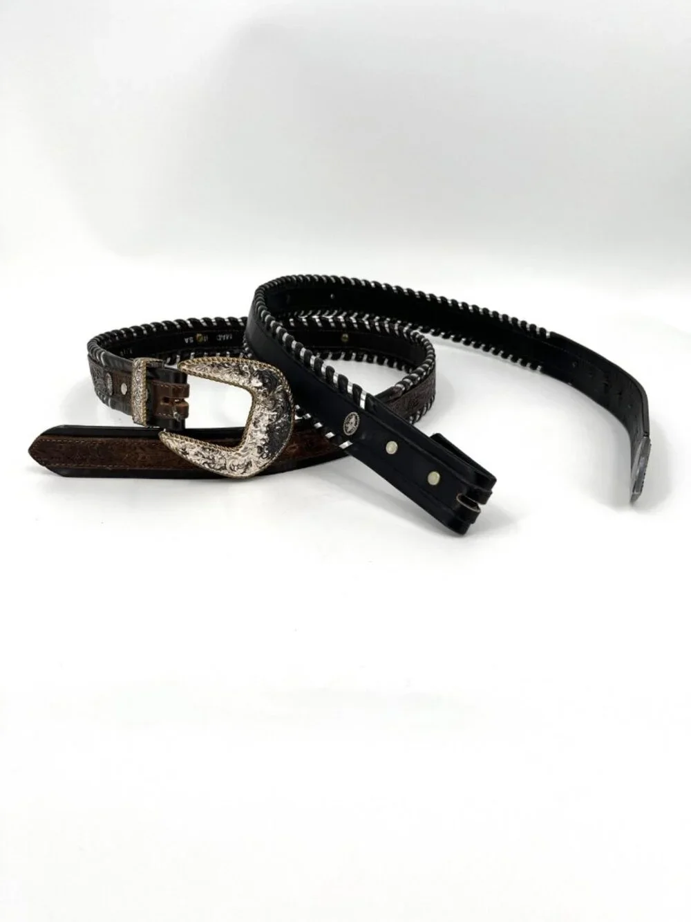Circle Y Silver Laces Belt Lot 2 Straps 1 Crumrine Buckle Interchangeable